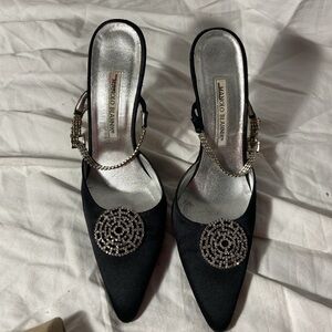 Vintage Manolo Blahnik Embellished Satin mules Heels